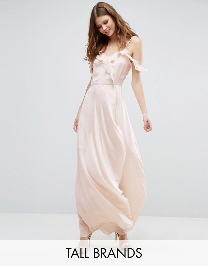 Vero Moda Tall Cold Shoulder Frill Front Maxi Dress - Pink