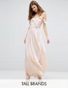 Vero Moda Tall Cold Shoulder Frill Front Maxi Dress - Pink