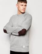 Bellfield Oathklaw Knited Sweater With Elbow Patches - Gray