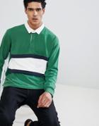 Pull & Bear Color Block Rugby Shirt In Green - Green