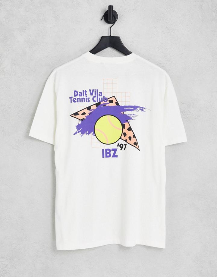 Asos Design Relaxed T-shirt In White With Retro Ibiza Tennis Print