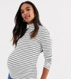 Asos Design Maternity Turtleneck Long Sleeve Top In Stripe