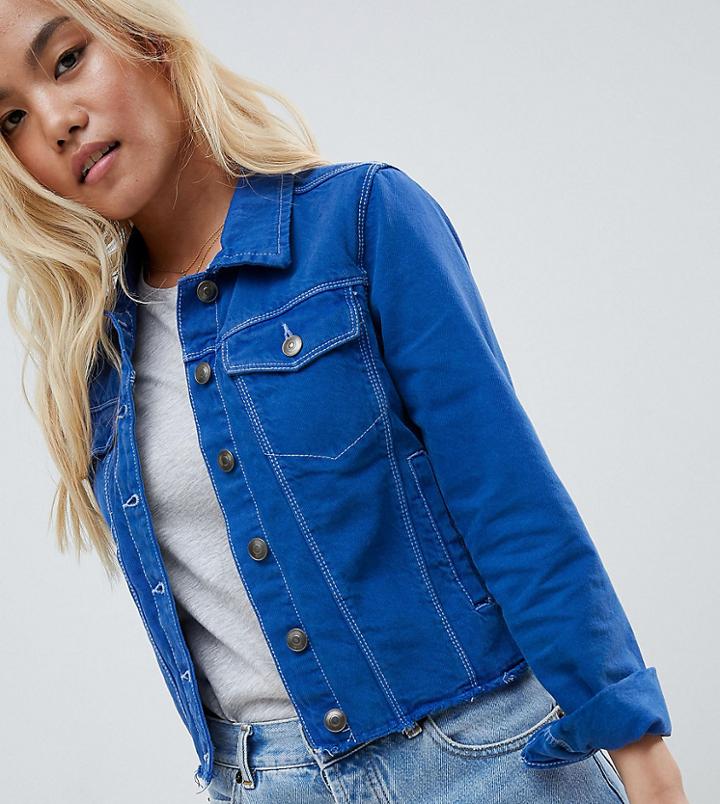 Brave Soul Petite Harris Raw Colored Denim Jacket - Blue