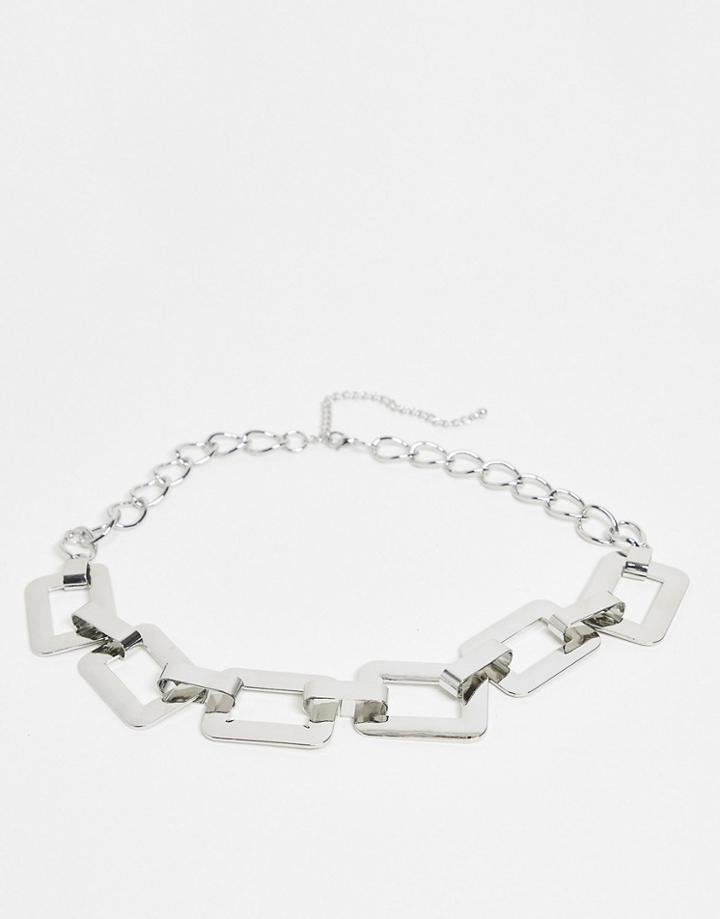 Asos Design Chunky Square Link Waist And Hip Belt In Silver