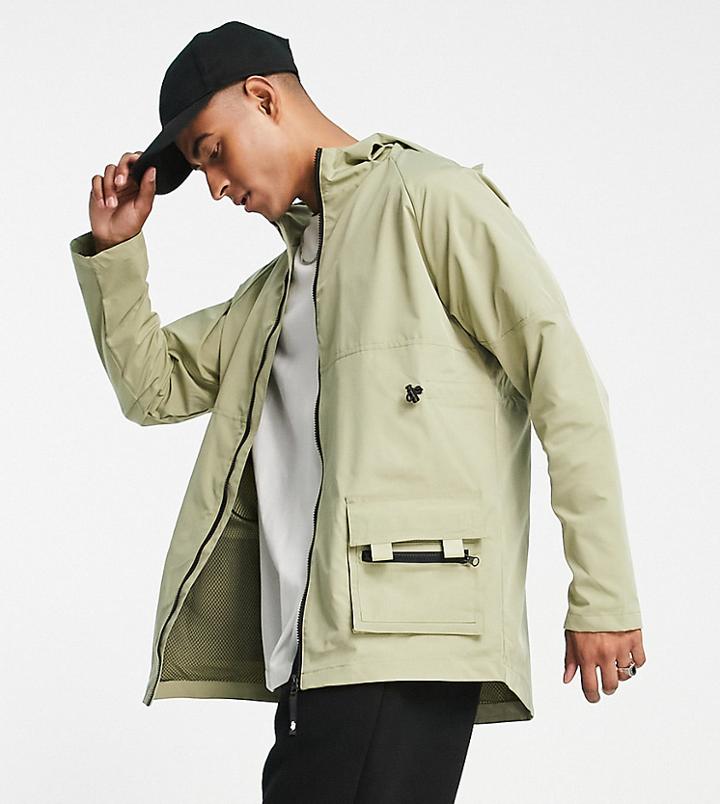 South Beach Man Utility Pocket Lightweight Waterproof Parka In Olive-green