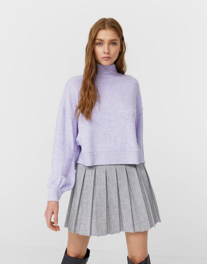 Stradivarius High Neck Cropped Sweater In Lilac-purple