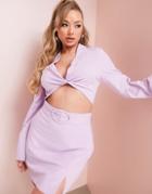 Asos Design Linen Cropped Suit Jacket In Lilac - Part Of A Set-purple