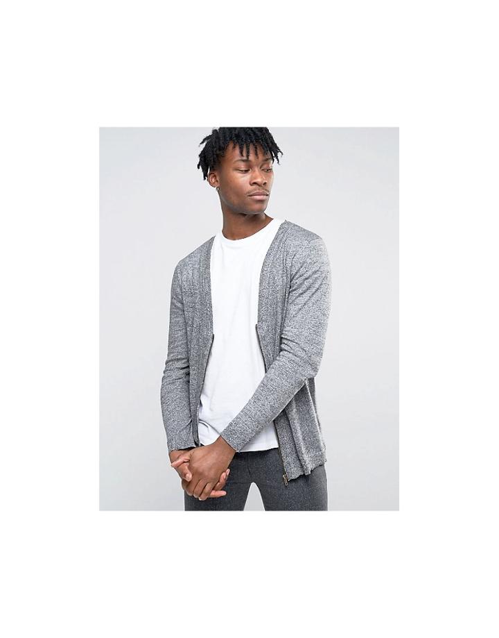 Asos Textured Zip Up Cardigan - Gray