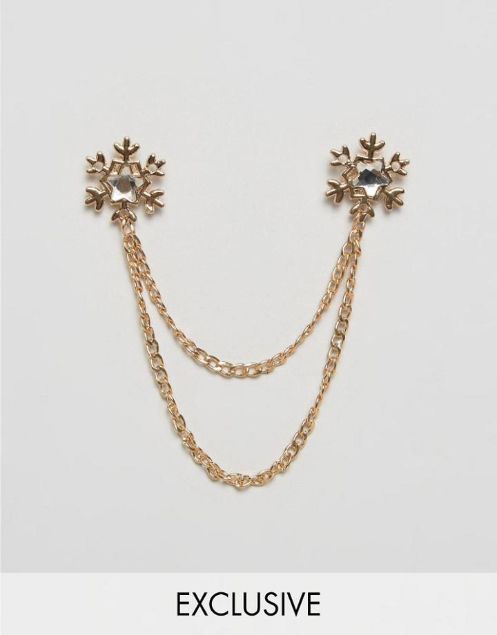 Reclaimed Vintage Snowflake Collar Tips & Chain In Gold - Gold