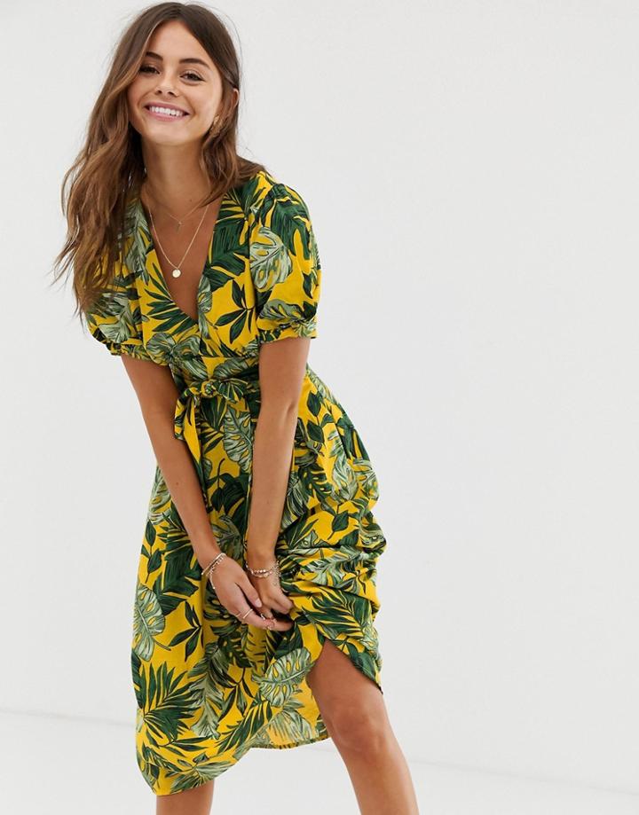 Moon River Palm Print Midi Dress - Multi