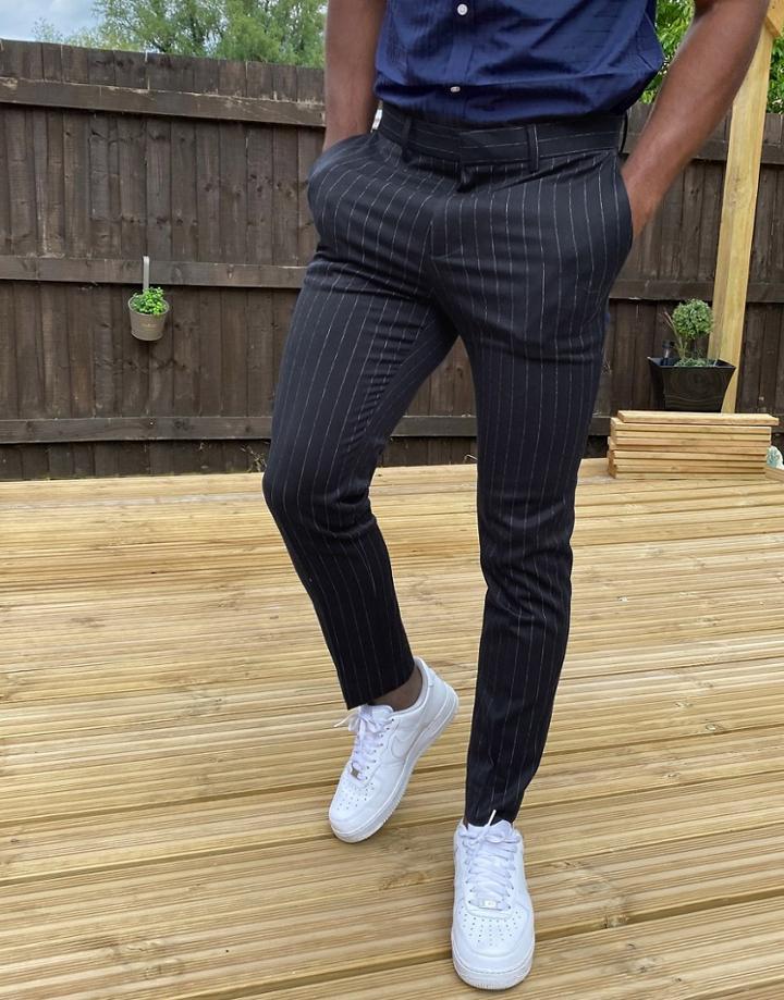 New Look Pinstripe Pants In Navy