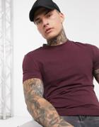 Asos Design Organic Blend Muscle Fit T-shirt With Crew Neck In Burgundy-red