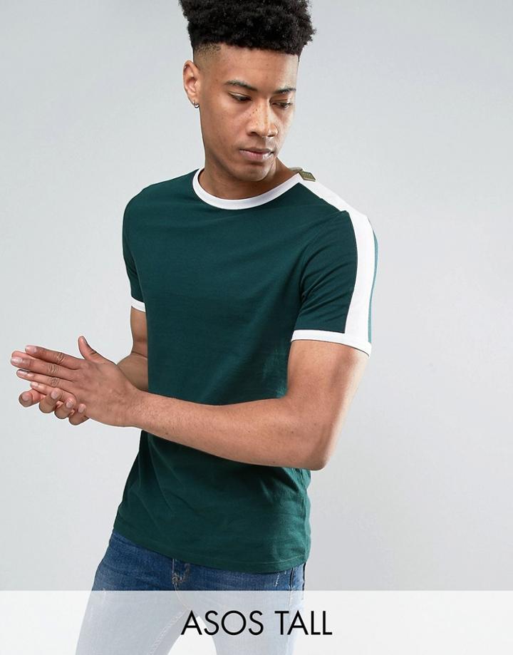 Asos Tall T-shirt With Retro Contrast Panels In Green - Green