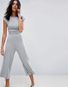 Asos Jersey Jumpsuit With Waist Detail - Gray