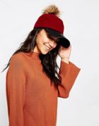 7x Wool Mix Baseball Cap With Removeable Faux Fur Pom Pom - Red