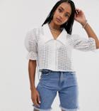 Reclaimed Vintage Inspired Sheer Check Crop Shirt - White