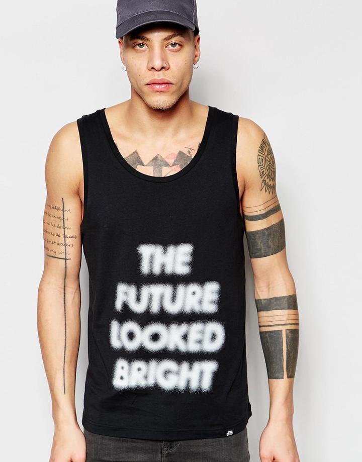 Cheap Monday Tank Corrupt Loose Fit The Future Looked Bright Print In Black - Moon Black