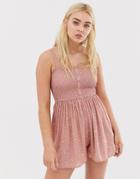 Pull & Bear Pacific Button Front Romper In Pink Ditsy Print - Pink