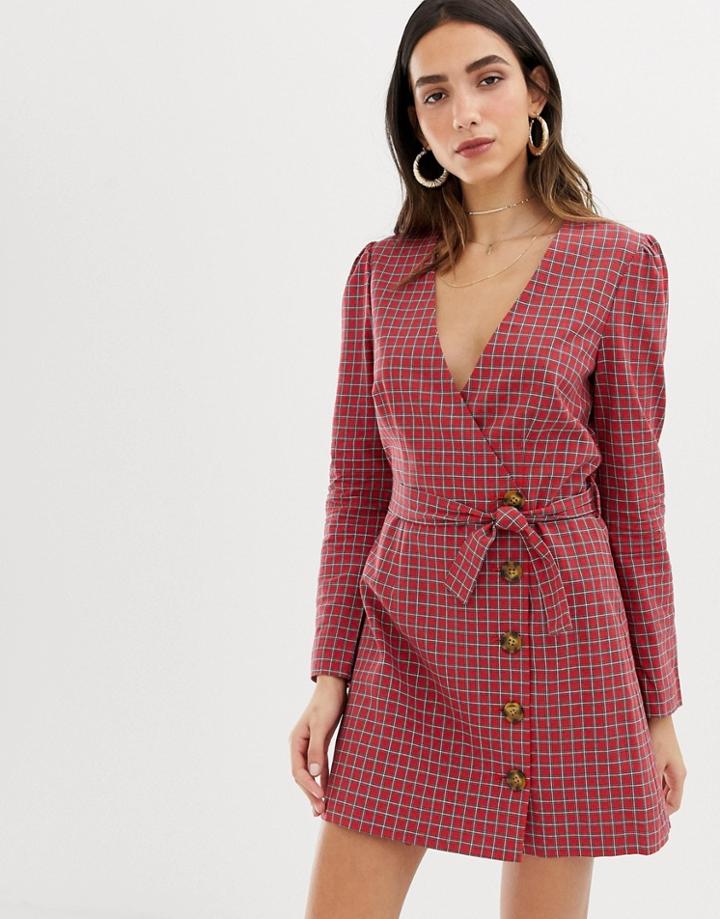 The East Order Jordana Plaid Mini Dress-red