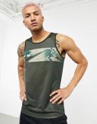 Nike Training Camo Panel Tank In Khaki-green