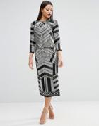 Asos Red Carpet Extreme Embellished Long Sleeve Midi Sequin Dress - Mu