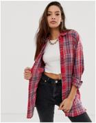 Asos Design Long Sleeve Plaid Check Boyfriend Shirt-multi