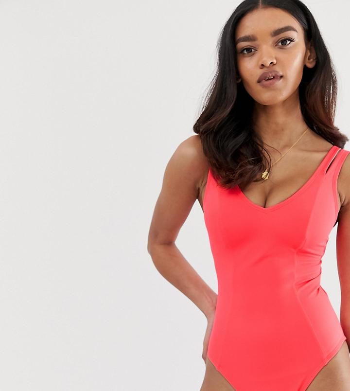 Asos Design Fuller Bust Exclusive Double Strap Swimsuit In Red Dd-g