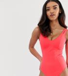 Asos Design Fuller Bust Exclusive Double Strap Swimsuit In Red Dd-g