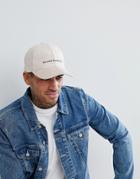 Asos Baseball Cap In Beige Faux Suede & Embroidered Slogan Detail - Beige