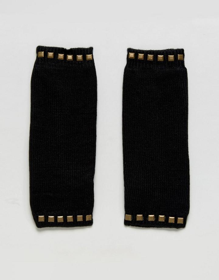 Plush Fleece Lined Studded Armwarmer - Black
