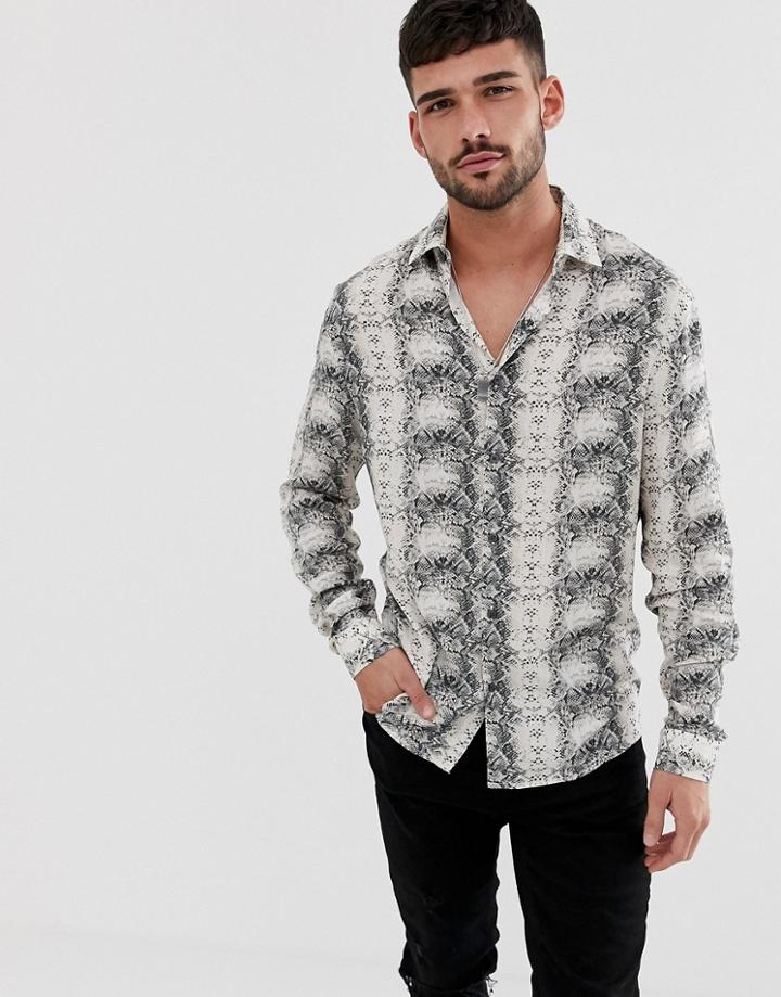 River Island Shirt With Snake Print In Ecru - Cream