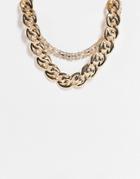 Asos Design Multirow Necklace With Vintage Chain And Crystal In Gold Tone