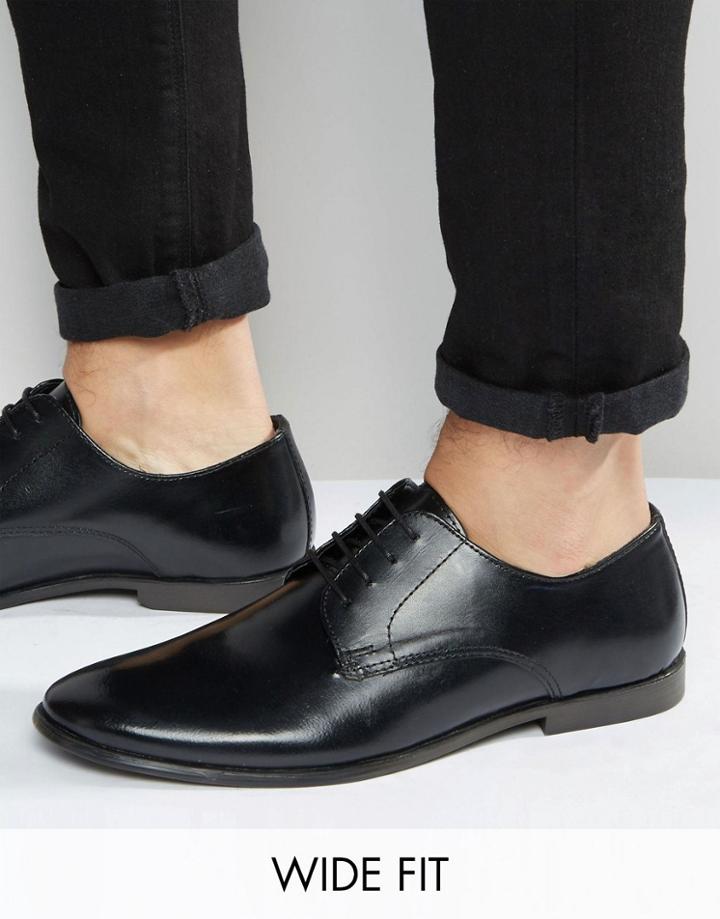 Asos Wide Fit Derby Shoes In Leather - Black