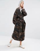 Weekday Press Pack Off The Shoulder Coat With Camouflage Print - Multi