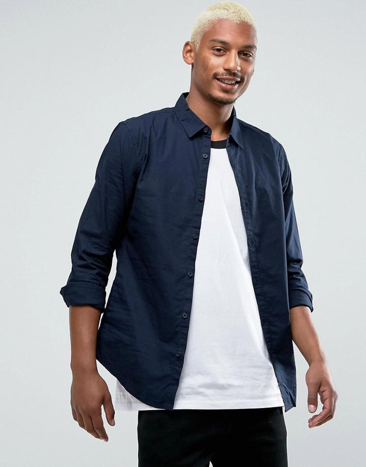 Bershka Regular Fit Shirt In Navy - Navy