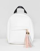Yoki Fashion Clean White Backpack With Tassels - White