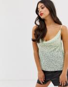 Asos Design Fuller Bust Embellished Sequin Cami Top With Cowl Neck - Green