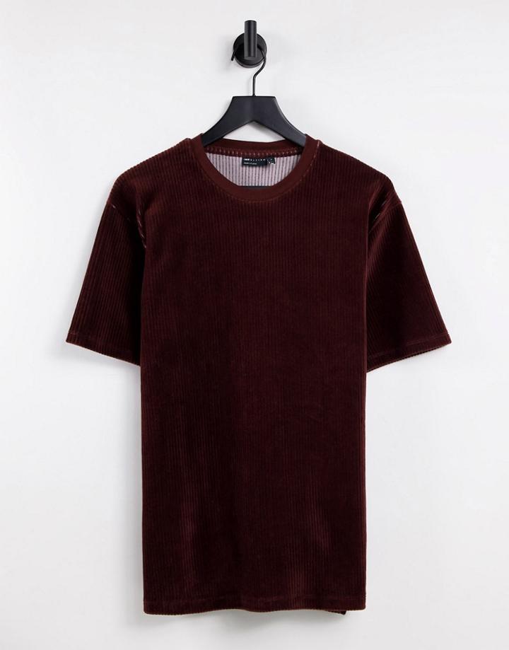 Asos Design T-shirt In Brown Ribbed Velour