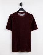 Asos Design T-shirt In Brown Ribbed Velour