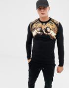 Asos Design Muscle Sweatshirt With Baroque Cherub Print - Black