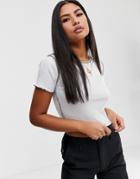 Asos Design Short Sleeve Crop T-shirt With Contrast Stitch In White - White