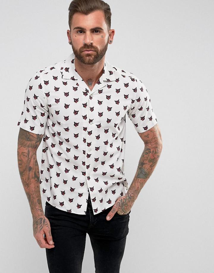 Diesel S-tigg Cats Printed Short Sleeve Shirt - White