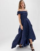 Bariano Off Shoulder Full Prom Dress With High Low Hem In Navy - Navy