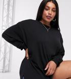 Asos Design Curve Oversized Long Sleeve T-shirt With Cuff Detail In Black