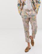 Asos Design Wedding Cigarette Suit Pants In Paisley Print - Beige