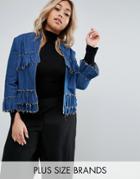 Helene Berman Plus Ruffle Jacket In Denim - Blue