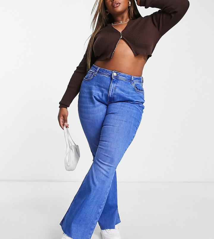 River Island Plus Comfort Flare Jeans In Bright Blue