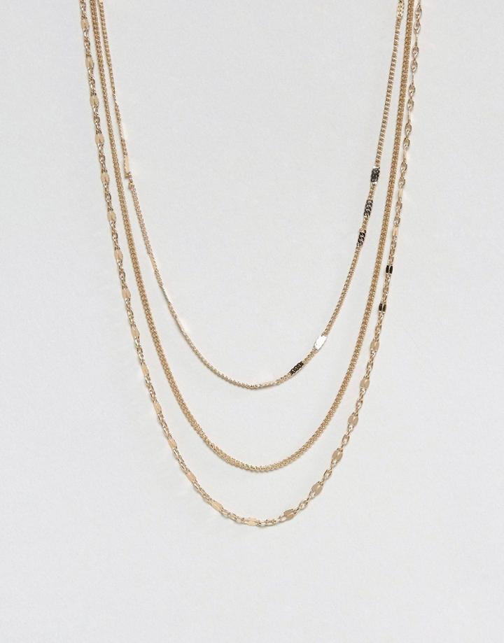 Asos Triple Row Contrast Multirow Chain Necklace - Gold