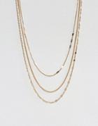 Asos Triple Row Contrast Multirow Chain Necklace - Gold