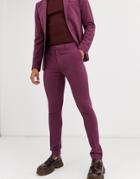 Asos Design Wedding Super Skinny Suit Pants In Aubergine-red
